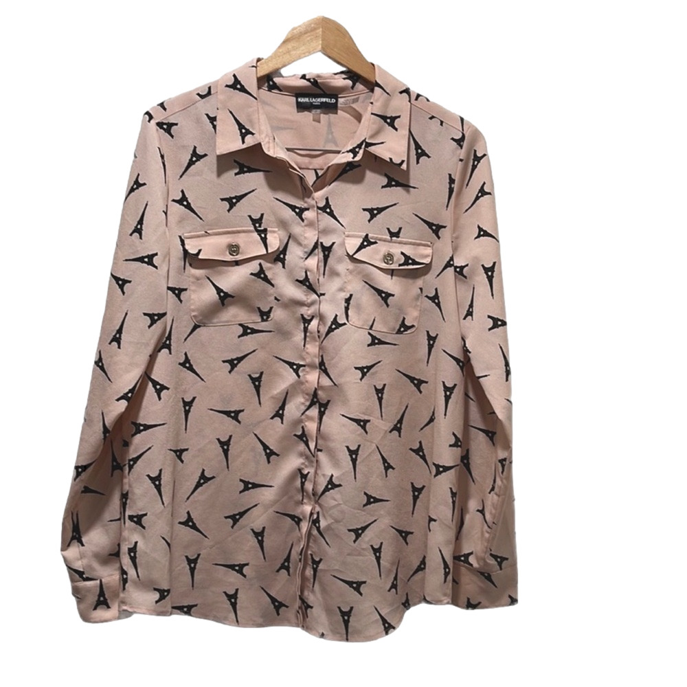 Karl Lagerfeld Eiffel Tower Paris pink blouse size M GUC.